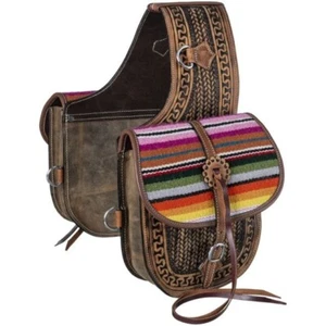 Tough-1 Tooled Light Antique Leather Serape Fancy Saddle Bags 61-1615 - Picture 1 of 1