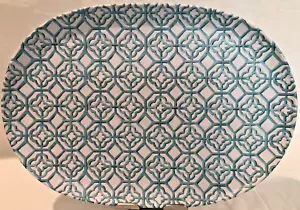 MERRIT MELAMINE - Oval Serving Tray Platter - Turquoise Trellis - 17" x 12" NEW - Picture 1 of 7