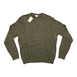 New PETER MILLAR Sweater Mens L Green Wool Blend Ridge Cable Crewneck MSRP $350 - Picture 1 of 5