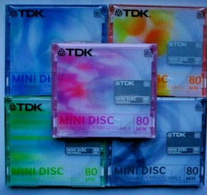 TDK MiniDisc 80 Minuten BLAU, GELB, GRÜN, GRAU, PINK ODER als 5er Pack. - Bild 1 von 7