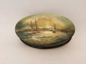De colección 2001 Fedoskino Laca Rusa MOP Shell Box Veleros Firmado - Imagen 1 de 19