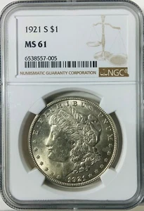 1921 S  MS61 NGC MORGAN SILVER DOLLAR BLAST WHITE SUPER PQ  - Picture 1 of 3