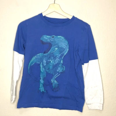 Carters Shirt Boys 14 Blue Green Dinosaur Graphic Layered School Play Everyday - Image 1 of 4