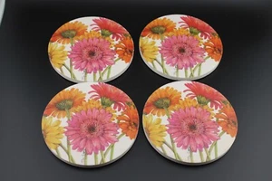 Tim Coffey absorbent stone coasters Gerbera Daisies Zinnia set of 4, cork backed - Picture 1 of 8