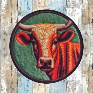 Texas Longhorn Patch Iron-on Applique Farm Animal Badge Free Range Bull Cow - Picture 1 of 16