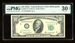 DBR 1950-C $10 FRN Minneapolis STAR Fr. 2013-I* PMG 30 EPQ Serial I01805032* - Picture 1 of 2