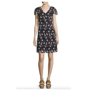 TORY BURCH Crochet Cap-Sleeve Lace Sheath Dress, Medium Navy/Sage - Picture 1 of 11