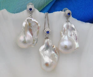 S2189 18x28mm Barroco Blanco Renacido Keshi Perla Pendiente Colgante Plata de Ley 925 - Imagen 1 de 5