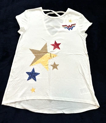 Gap Kids & Wonder Woman Hi-Lo Girls 12 Short Sleeve Tee Shirt Stand out Stars - Image 1 of 4