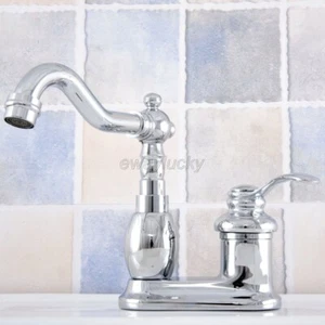Chrome Brass 4” Centerset Deck Mount Swivel Bathroom Sink Basin Faucet Tap - Picture 1 of 6
