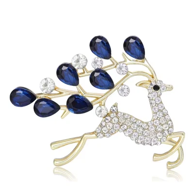 Broche de ciervo de Navidad de cristal brillante prendedor animal dorado, regalo de joyas de invierno de vacaciones Foto 1 de 4