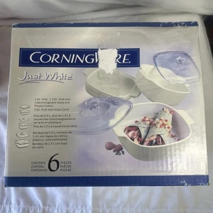Vintage 1994 Corning Ware Just White Kasserolle 6 Stück Kochset Neu Versiegelt - Bild 1 von 7