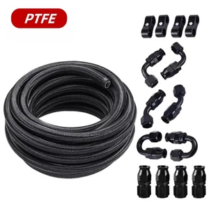 6AN-8AN-10AN Black Nylon E85 PTFE Oil Gas Fuel Line Hose 20FT + 14 Fittings Kit - Picture 1 of 23