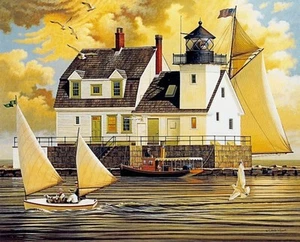 Charles Wysocki Rockland Breakwater Light - Light House Giclee on Canvas - Picture 1 of 1