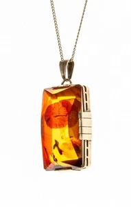 Anhänger 835 Silber (Vergoldet) Bernstein - pflanzlichen Einschlüssen - Bild 1 von 16