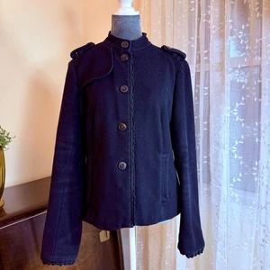 Gap Jacket Womens 12 Black Wool Blend Military Epaulet Stand Collar Button Front - Picture 1 of 21