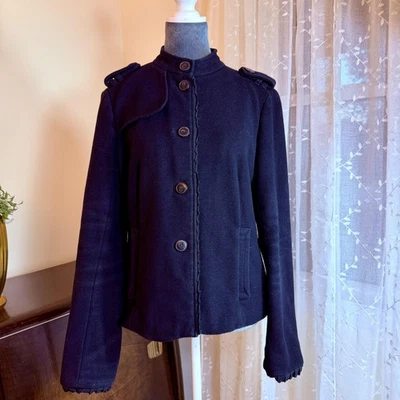 Gap Jacket Womens 12 Black Wool Blend Military Epaulet Stand Collar Button Front - Image 1 of 4