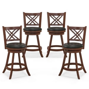 Set of 4 Upholstered Counter Stools 24" Swivel Bar Stools w/ Cushion & Footrests - Picture 1 of 8