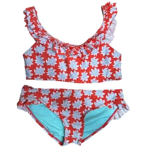 Bikini traje de baño 2 piezas estampado floral azul coral pasas niñas talla 14 - Imagen 1 de 5