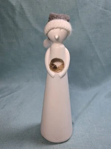 Whimsical Boho Style Statuettes Winter Air Plant Holder White And Grey Hat - Picture 1 of 10