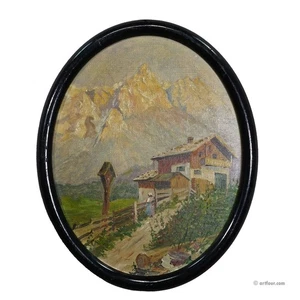 Pintura con paisaje veraniego de alta montaña aprox. 1900s - Imagen 1 de 6