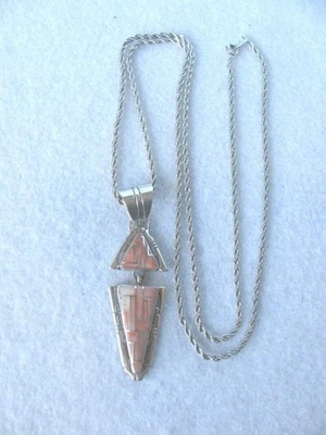 Навахо Нельсон подпись серебро коралл и опал камень ободок комплект подвеска-SW - Изображение 1 из 4