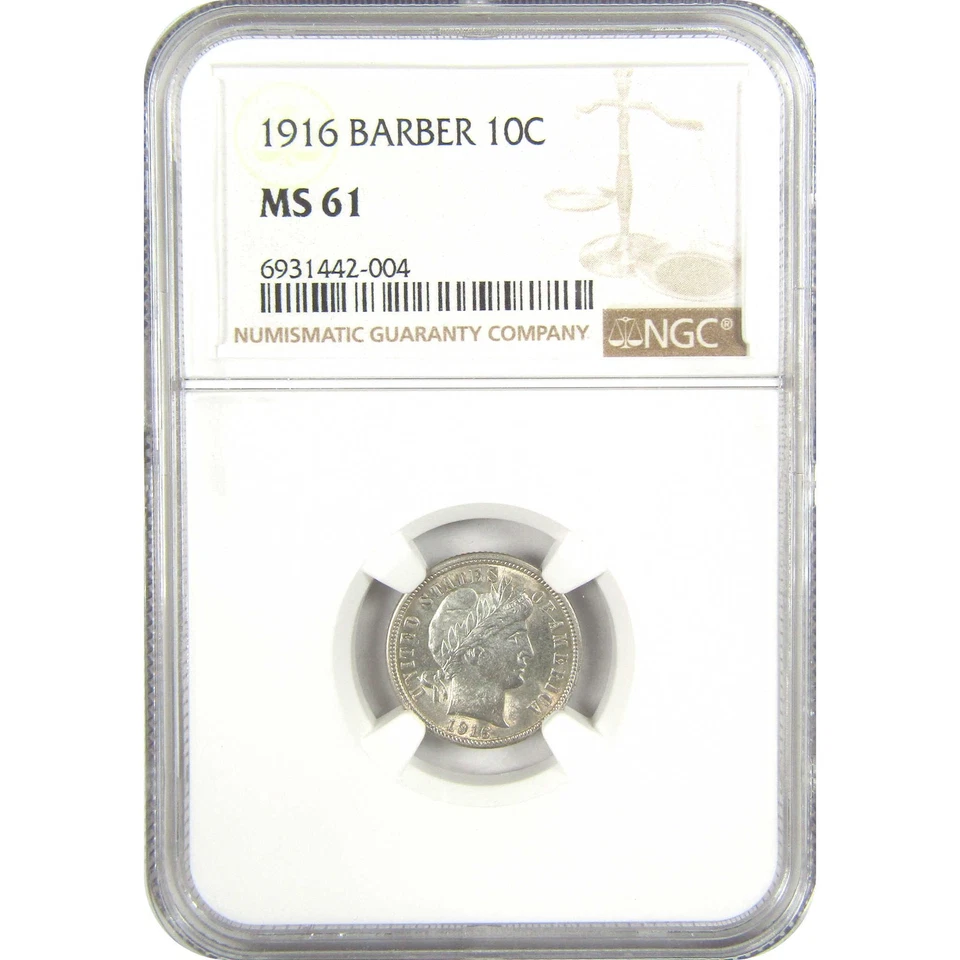 1916 Barber Dime MS 61 NGC Silver Uncirculated 10c Coin SKU:I19584 - Image 1 of 4