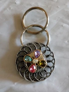 Vintage SILVER COLORED With 4 Different CRYSTALS Keychain Purple Yellow Teal Red - Picture 1 of 2