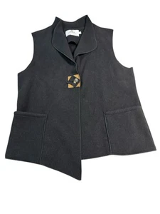 Janska Fleece Vest Womens Size L One Button Asymmetrical Front Lagenlook Artsy - Picture 1 of 7