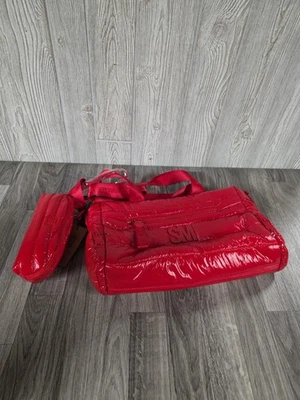 NEW Steve Madden Puffer Crossbody Handbag Tote Satin Red BFLORY 2 Piece DT623935 - Image 1 of 4