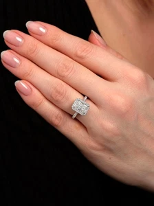 3ct Radiant Halo Real Moissanite 14k White Gold Plated Engagement Ring For Women - Picture 1 of 6