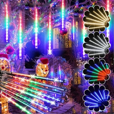 8Tubes LED Meteor Shower Lights Christmas Icicle Lights Outdoor Xmas Tree Decor - Image 1 of 4