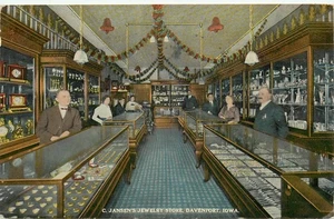 1914 Davenport Iowa Jansens Juweliergeschäft Innenbesetzung Postkarte 25-10441 - Bild 1 von 2