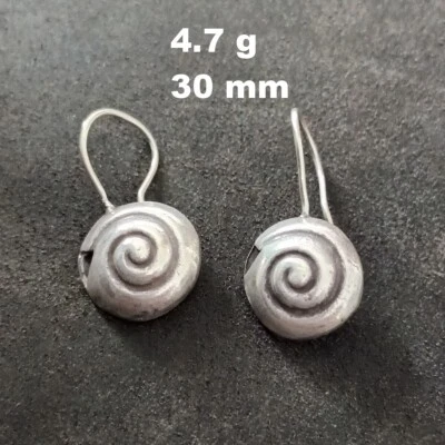 ARTISAN SILVER EARRINGS CRAFT VINTAGE DANGLES 4g CLASSIC SPIRAL SNAIL #A308 - Image 1 of 4