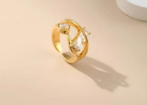 Moissanite Baguette & Round Cut Open Band Anniversary Gift Art Deco Wedding Band - Picture 1 of 10