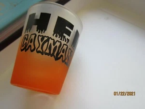 HELL CAYMAN ISLAND arancione VETRO SMERIGLIATO ALTO 2 1/2" Shot glass vintage - Foto 1 di 3