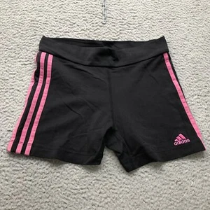 Adidas 3 Stripes Leggings Shorts Womens Medium M Stretch Embroidered Black Pink - Picture 1 of 8