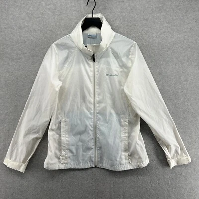 Columbia Cortavientos Mujer Talla Grande Blanco Ligero Cremallera Completa Capucha Oculta Foto 1 de 4