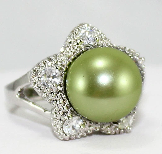 8 色 12 毫米南海贝壳珍珠宝石珠宝戒指 尺寸:7 8 9 AAA 级 — 第 1/1 张图片