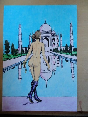 Female nude figure painting oil Ink drawing Artist Jerome Cadd "Taj Of My Heart" - Image 1 of 4