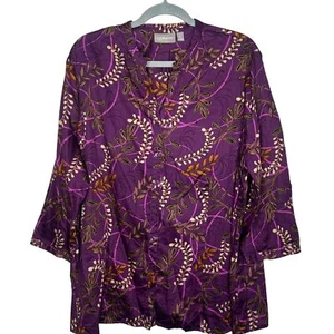 Blusa floral de cachemira púrpura con botones para mujer 2X túnica floral manga 3/4 oficina - Imagen 1 de 13