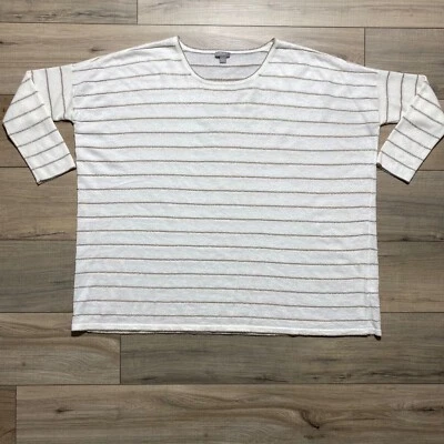 Suéter grande crema J Jill para mujer dorado brillante a rayas metálicas mezcla de lana angora Foto 1 de 4