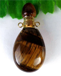 38x18x11mm Natural Brown Tiger Eye Gem Oval Perfume Bottle Pendant HL81065 - Picture 1 of 1