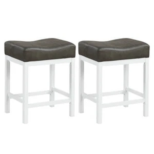 24.5" Bar Stool Set of 2 w/ Solid Rubber Wood Frame Humanized Footrest Kitchen - Picture 1 of 8
