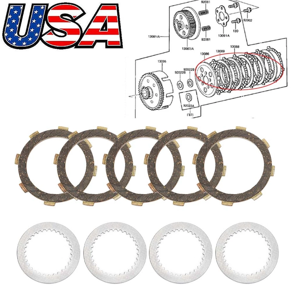 Embrague fricción y placas de acero para Kawasaki KX80 1979-87 KX60 KDX80 13089-1009 Foto 1 de 4