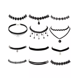 12PCS Black Choker Necklace Gothic Lace Choker Lace Costume Choker - Picture 1 of 12