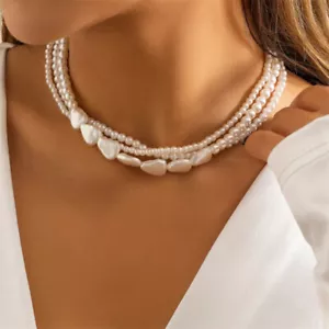 Multi-Layer Pearl Necklace For Woman Elegant Chokers Retro Neck Chain JewelryIL - Picture 1 of 8