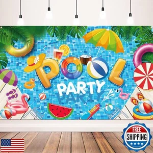 Summer Beach Party Decorations, Pool Party Banner Backdrop for Summer Pool Pa - Picture 1 of 5