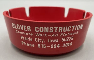 Vintage Advertising Ashtray Glover Construction Red Plastic Prairie City IA - Picture 1 of 12