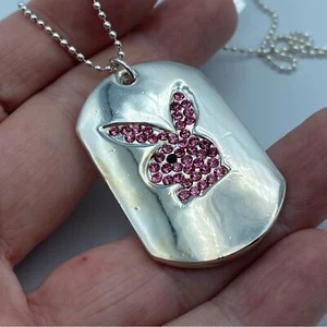 Playboy Bunny Pink Crystal Name Tag Fashion Necklace 2006-2007 Y2K - Picture 1 of 7
